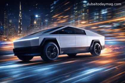 Dubai Police Cybertruck with official branding and livery