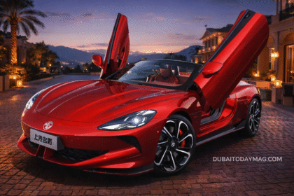 MG Cyberster electric roadster with scissor doors open