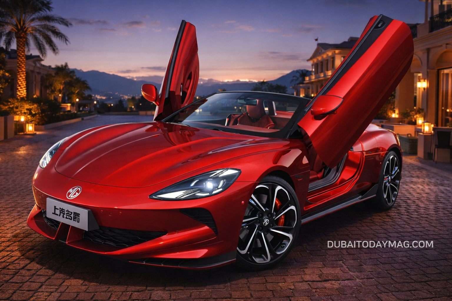 MG Cyberster electric roadster with scissor doors open