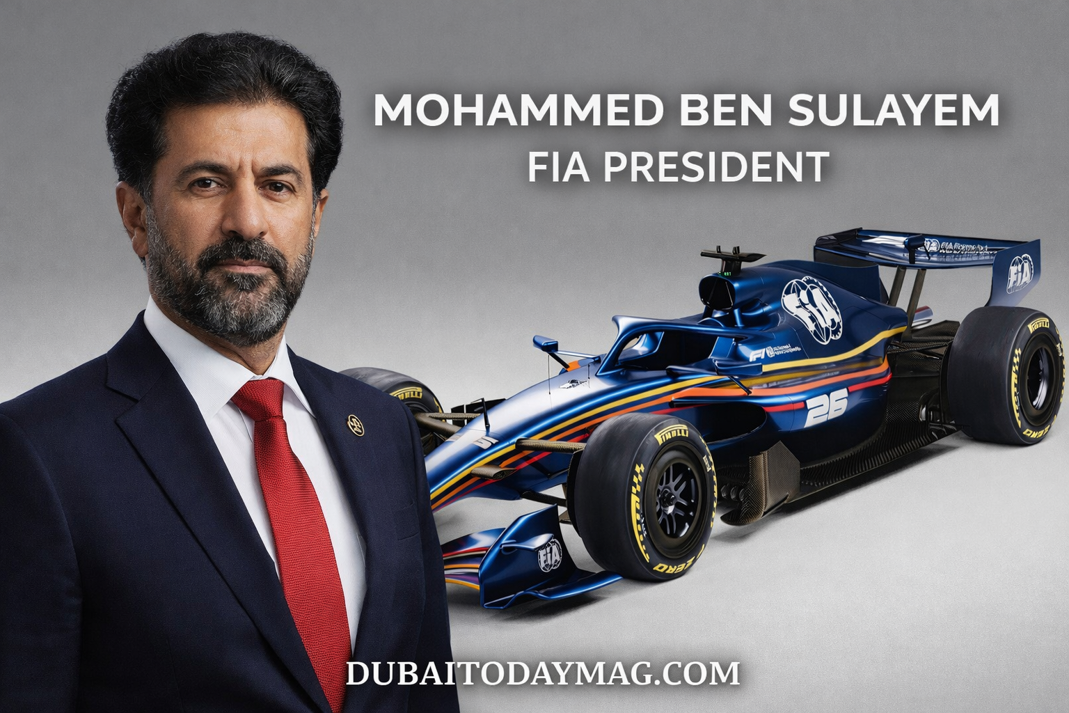 Mohammed Ben Sulayem FIA president at Formula 1 event announcing 2026 regulations