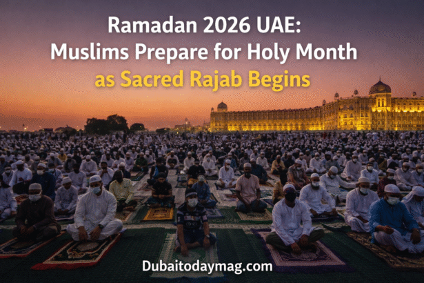 Muslims in UAE mosque preparing for Ramadan 2026 during Rajab month